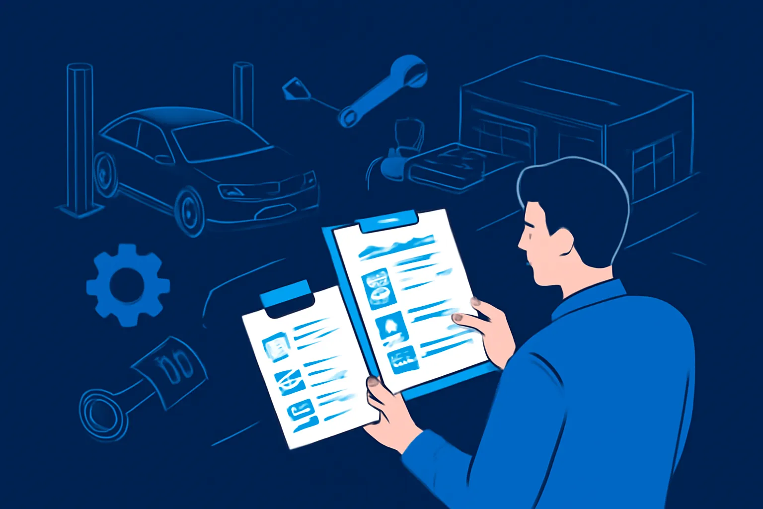 Driver comparing a Dubai garage estimate beside a car service checklist