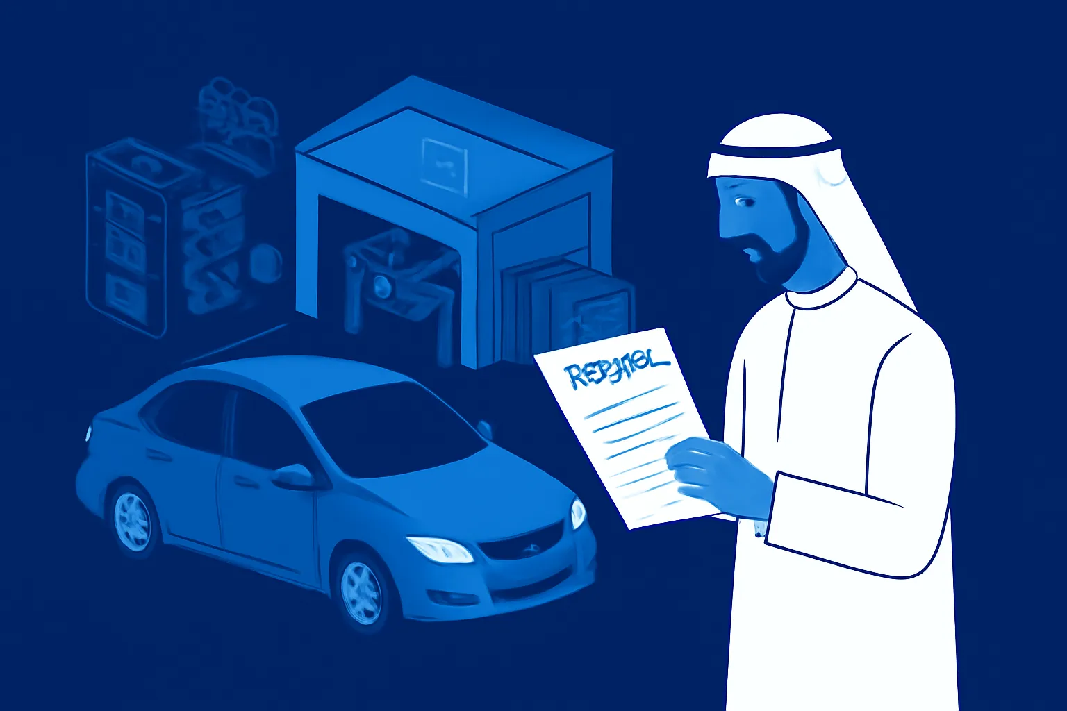 UAE driver comparing an independent garage quote beside a parked car
