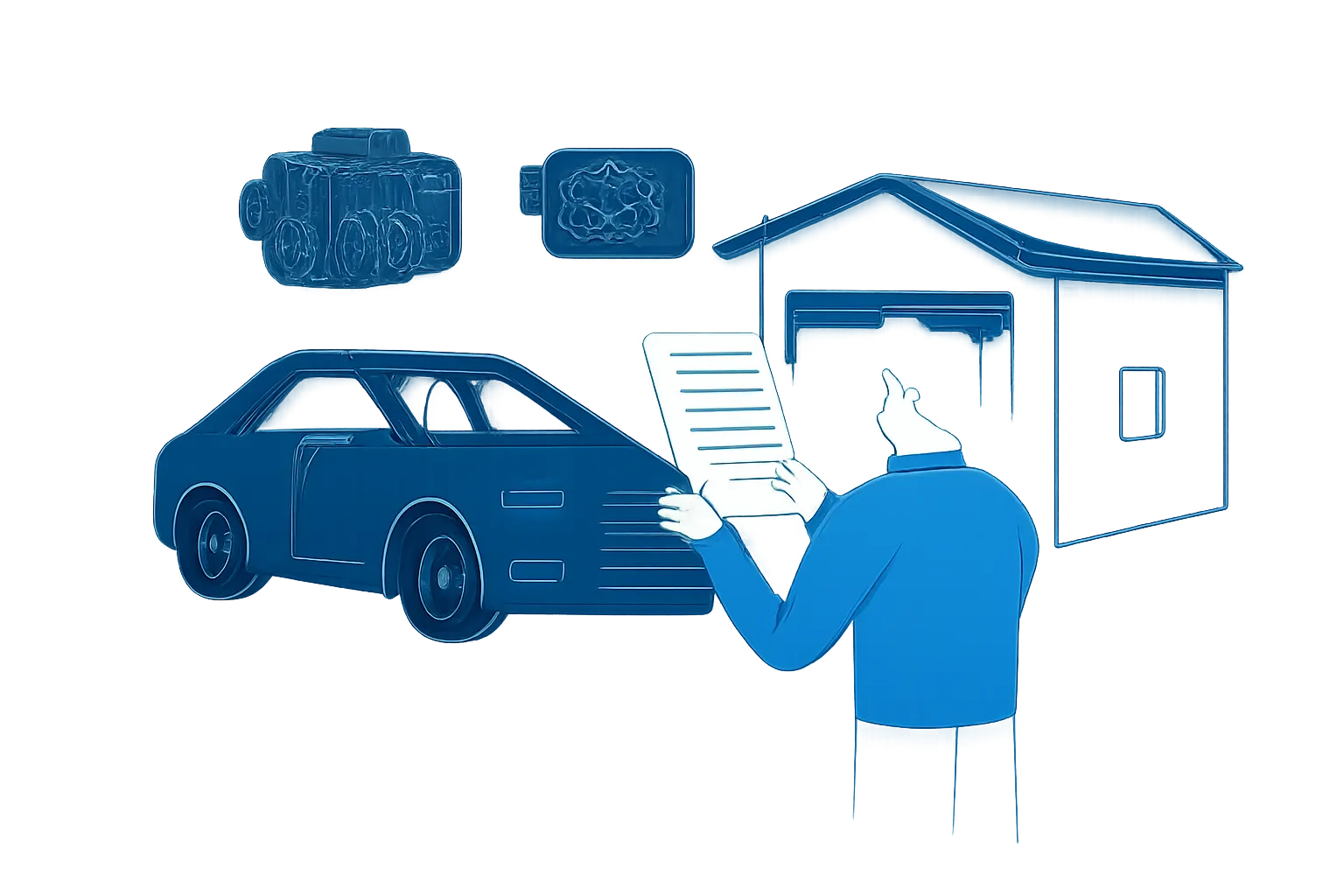 Driver reviewing separate garage repair quote lines beside parked car in Dubai