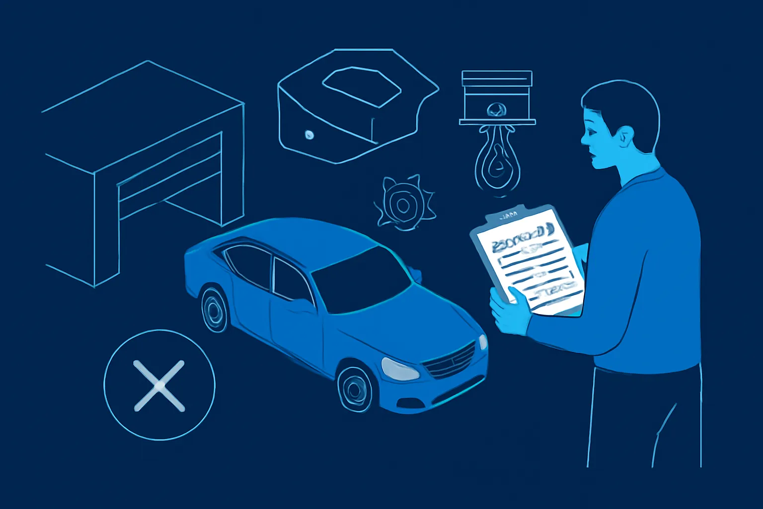Driver reviewing an approved garage quote beside a car before requesting cancellation
