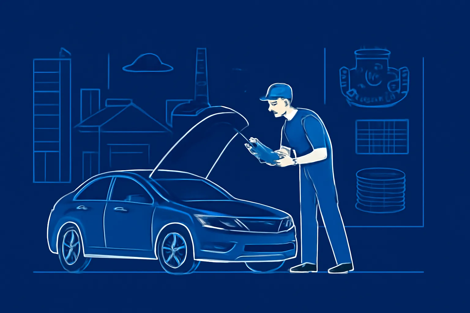 Mechanic inspecting a car inside an Al Quoz industrial area garage