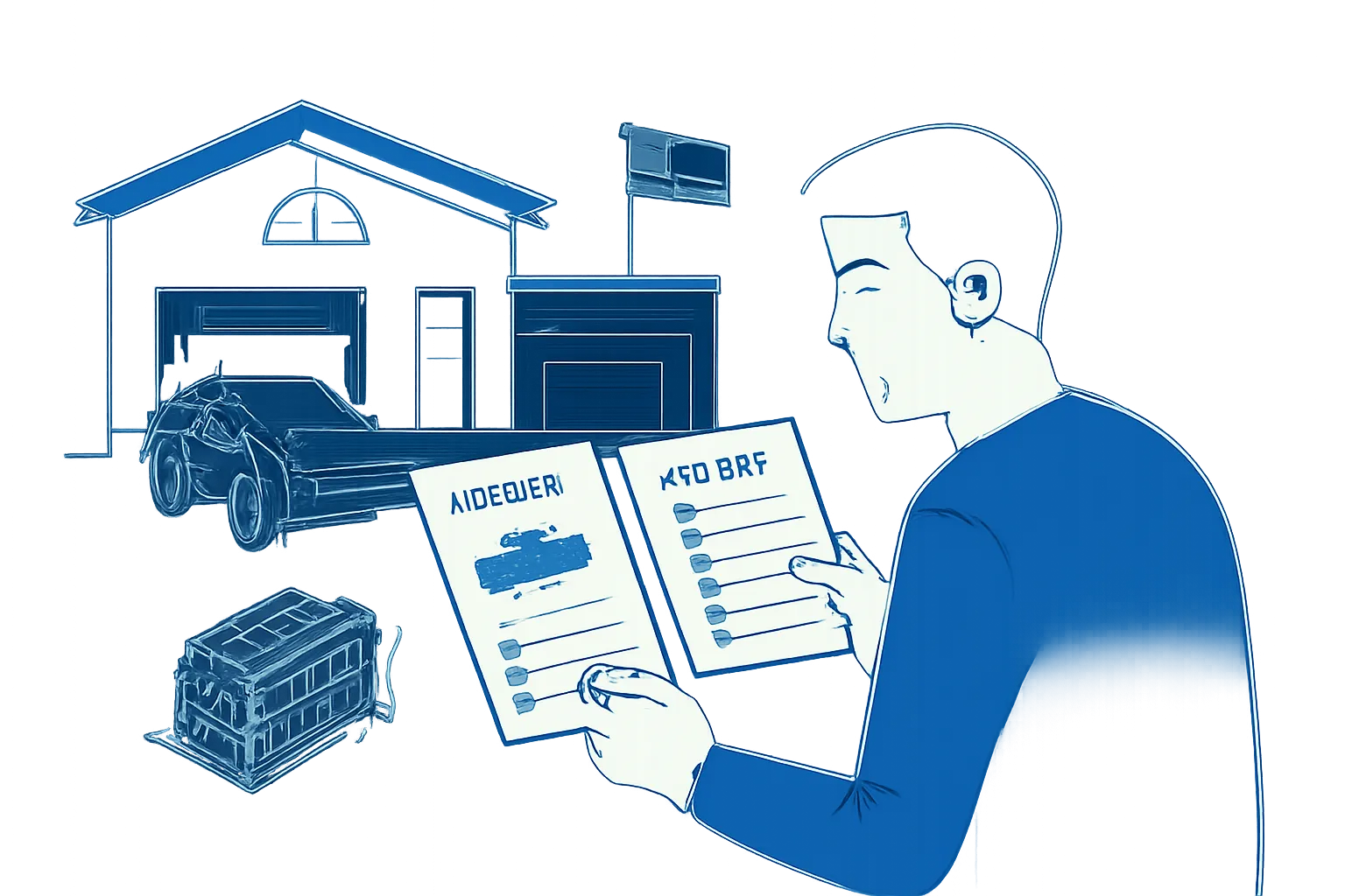 Driver comparing a car repair estimate with an itemised final bill beside a UAE workshop