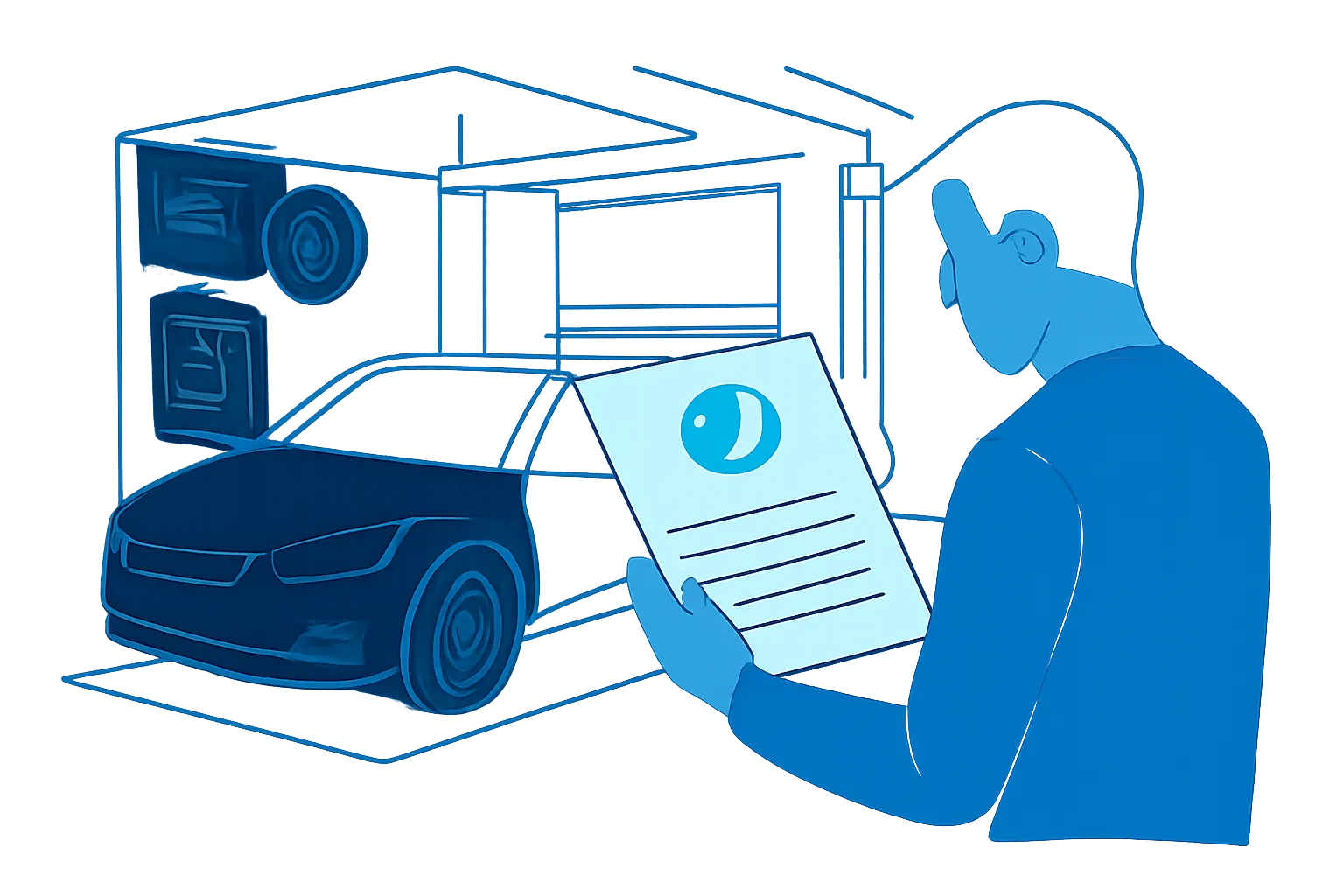 Driver reviewing a garage’s revised repair quote beside a car in a UAE workshop