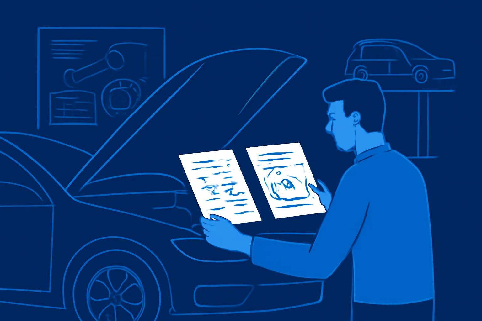 Driver comparing two UAE garage repair quotes beside a car bonnet
