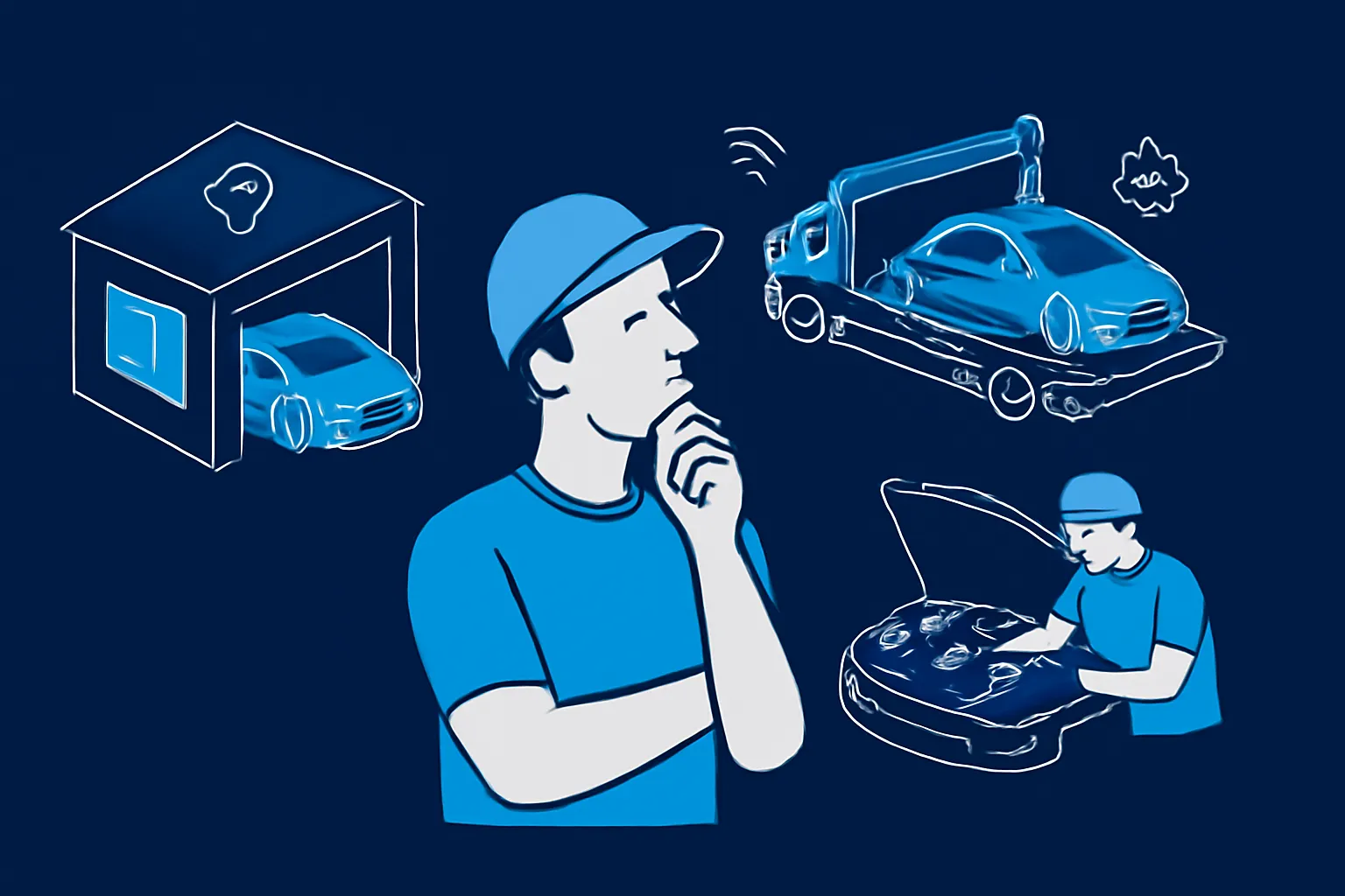 Driver compares garage pickup, recovery truck and mobile mechanic options in the UAE