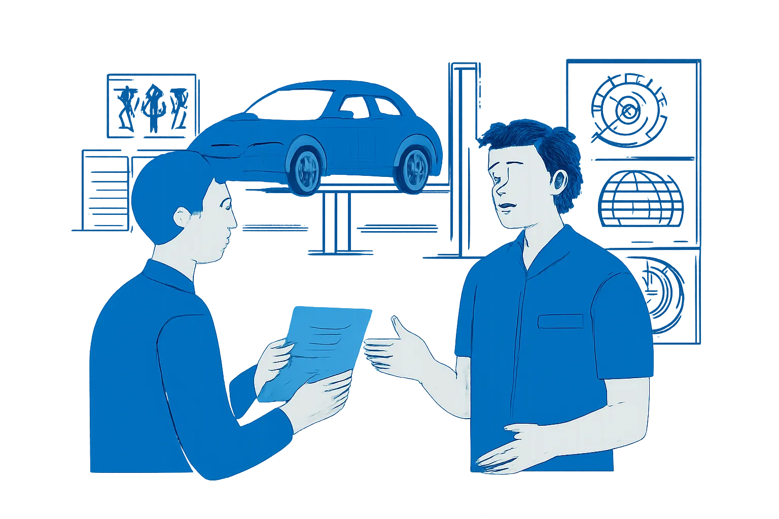 BMW owner comparing repair quotes with a Mussafah workshop adviser
