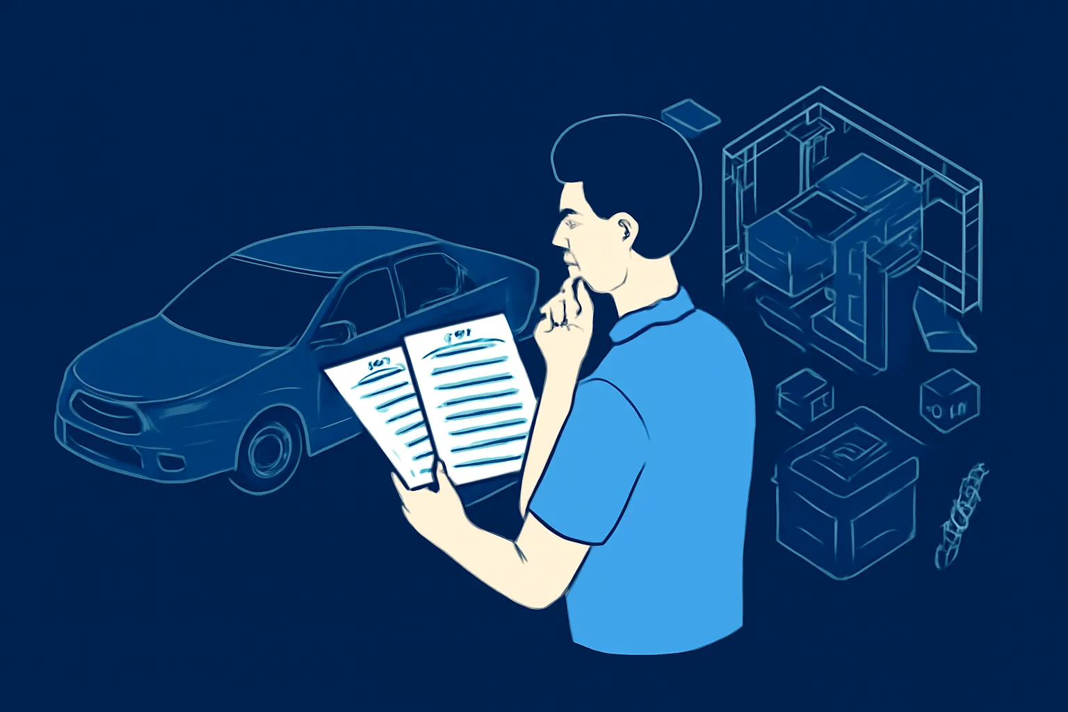 Dubai car owner comparing three written repair quotes beside a parked car