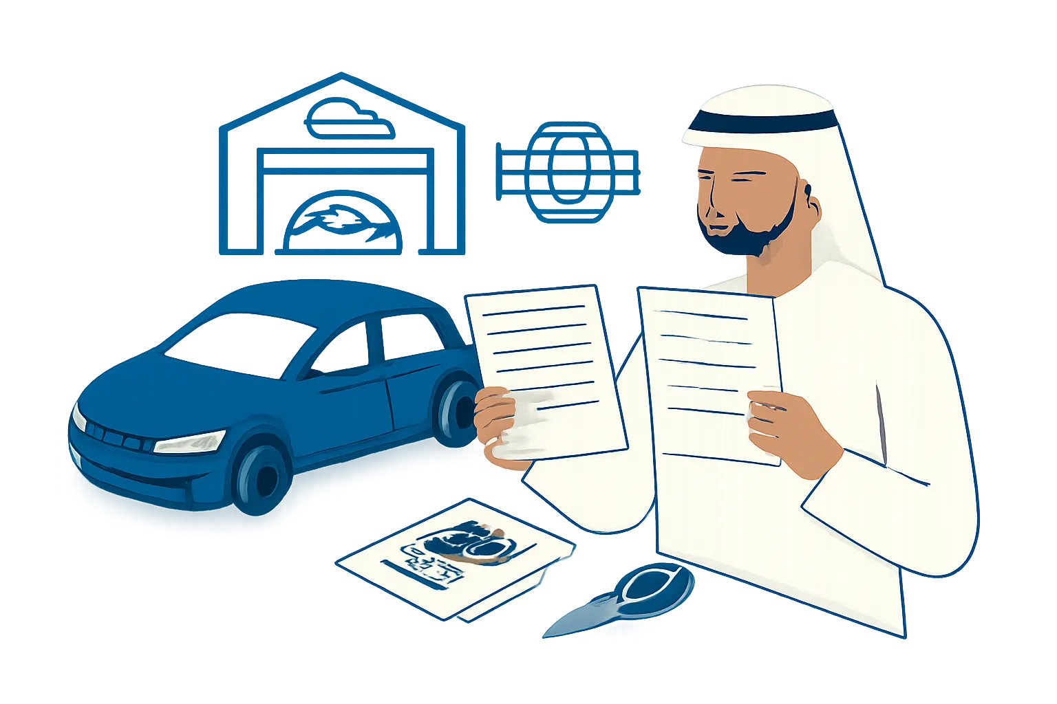 UAE driver comparing written garage quotes beside car keys and repair documents