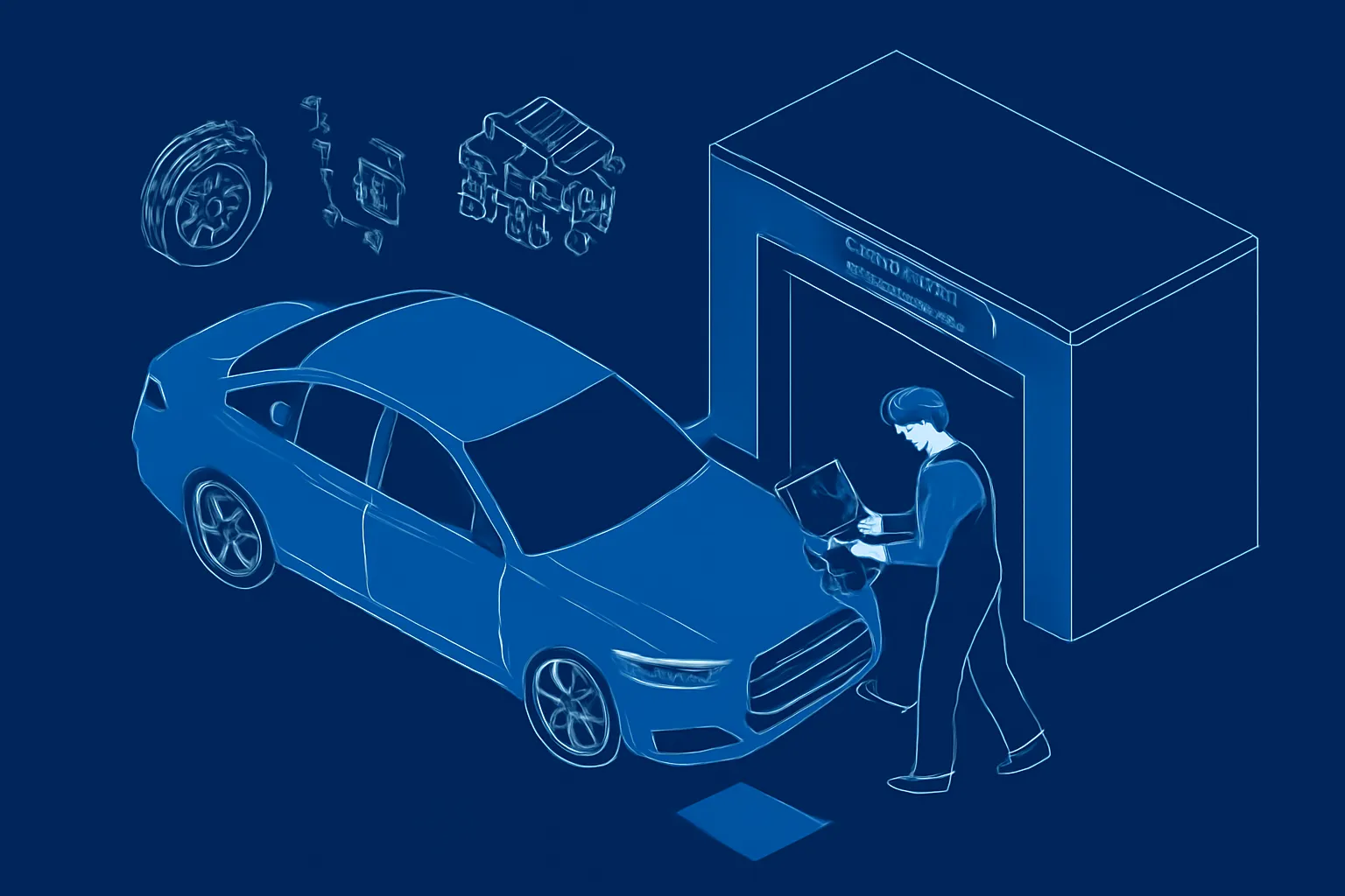 Audi parked outside a Dubai garage while a technician checks its diagnostic system