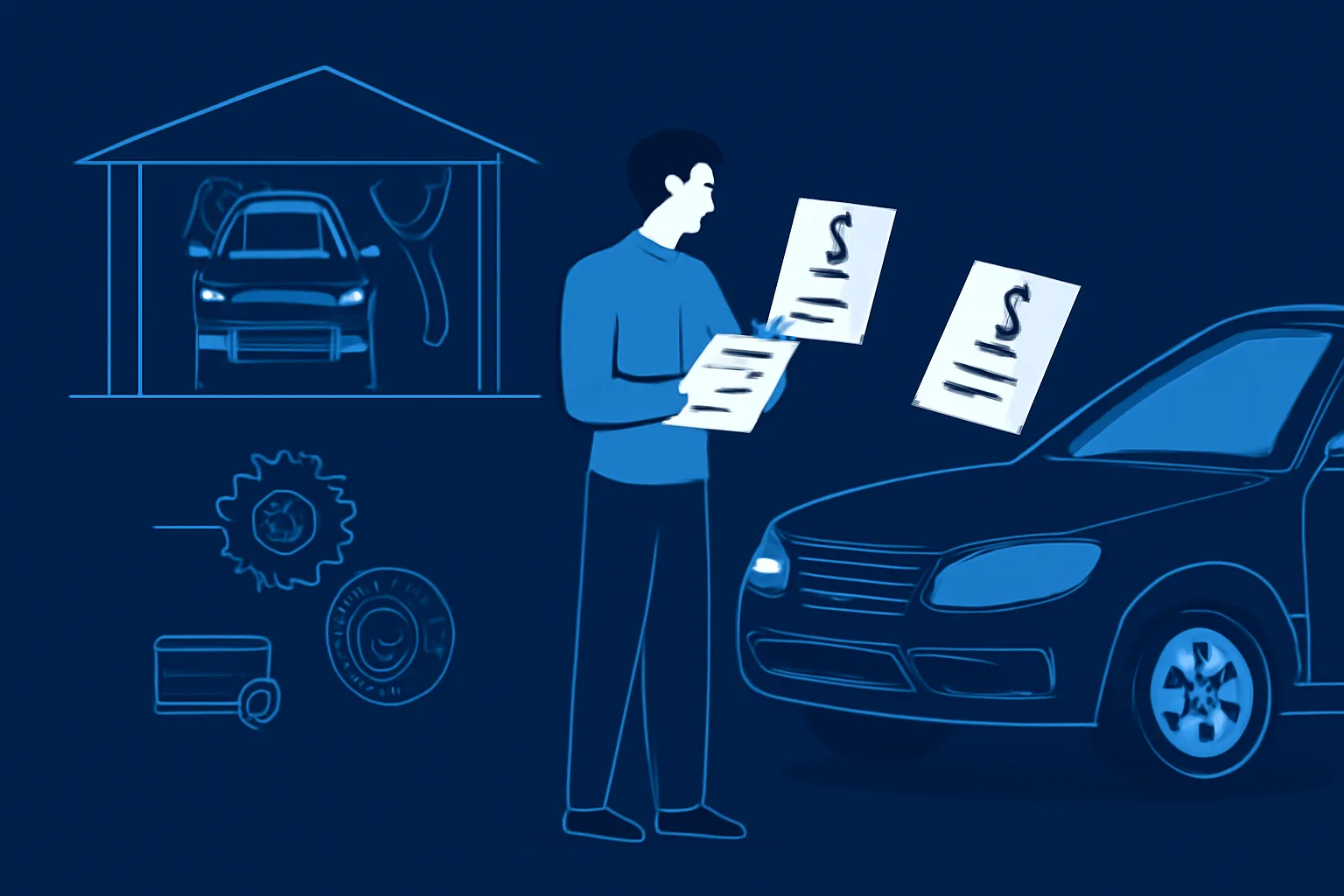 Driver comparing same-day UAE garage repair quotes beside a parked car