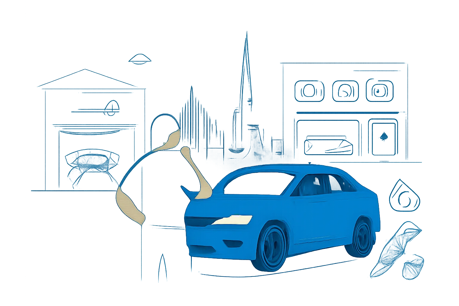 Driver comparing specialist and multi-brand garage options beside a car in Dubai