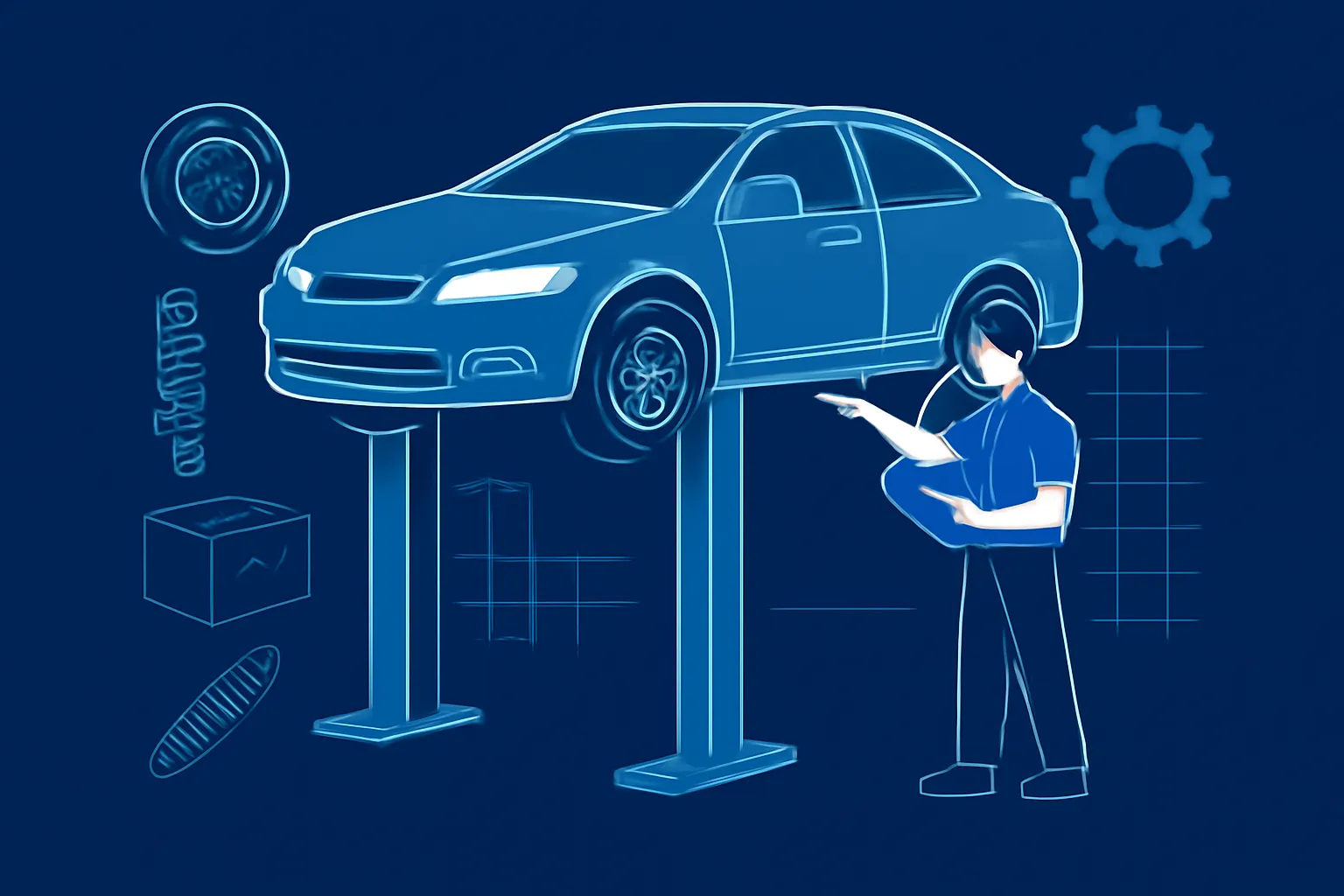 Independent mechanic inspecting a used car on a lift before purchase in the UAE