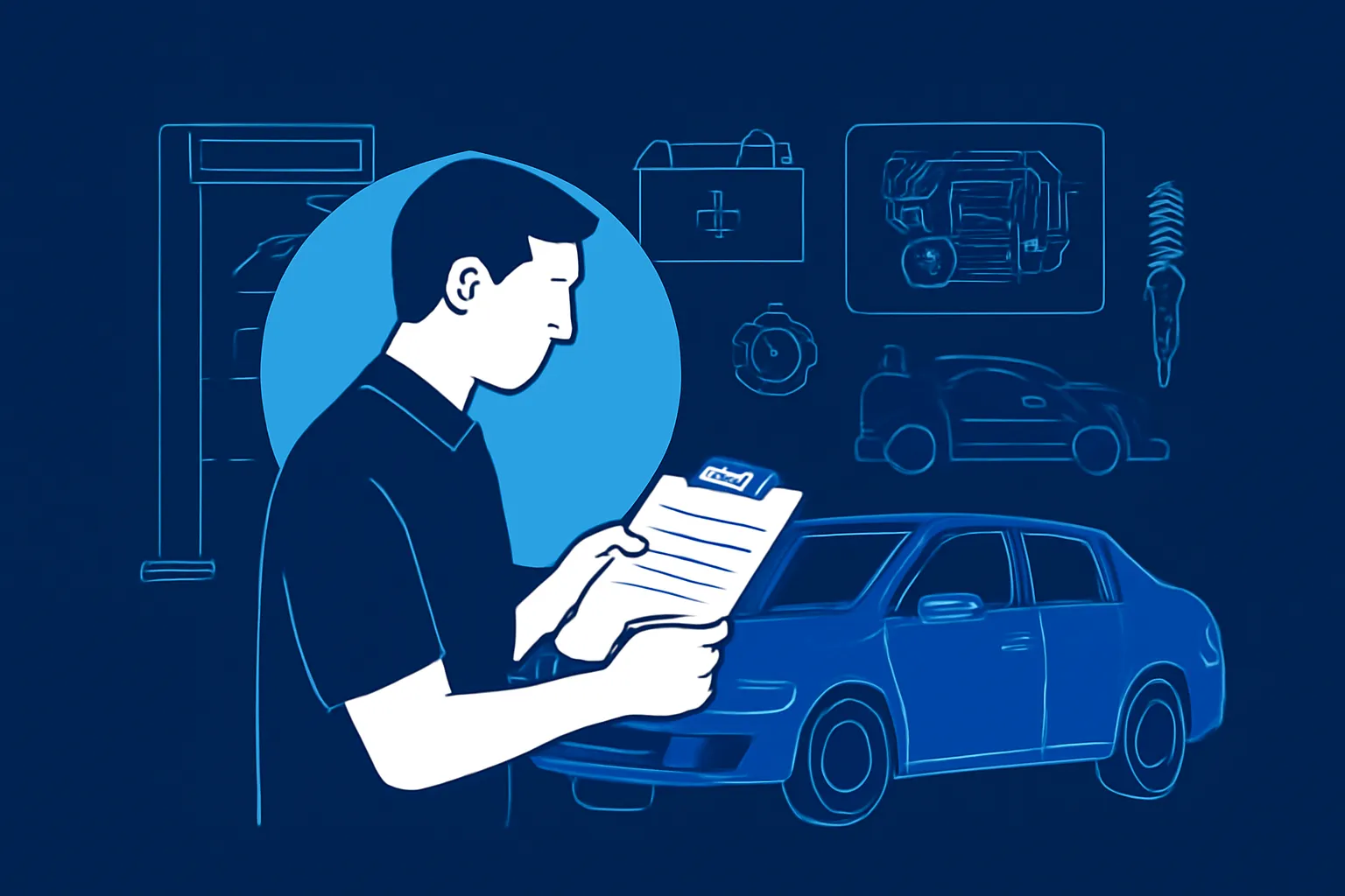 Dubai driver reviewing a written garage repair quote beside a parked car