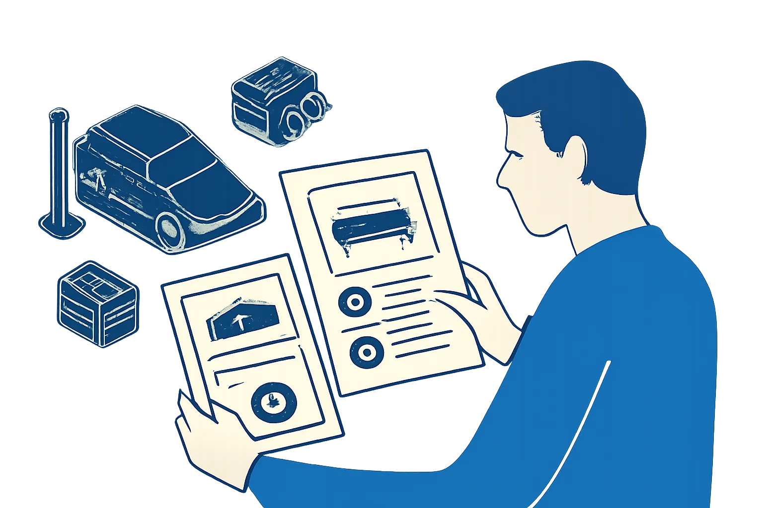 Car owner comparing a repair invoice with parts and an approved garage quote