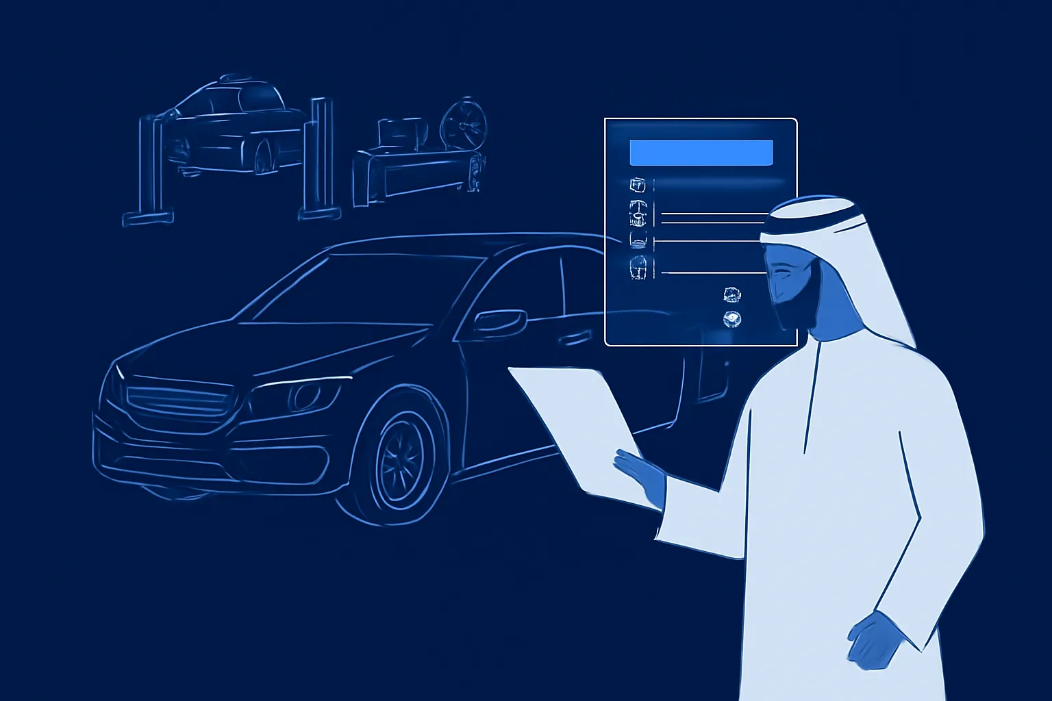 UAE driver comparing itemised car repair quotes beside a parked vehicle