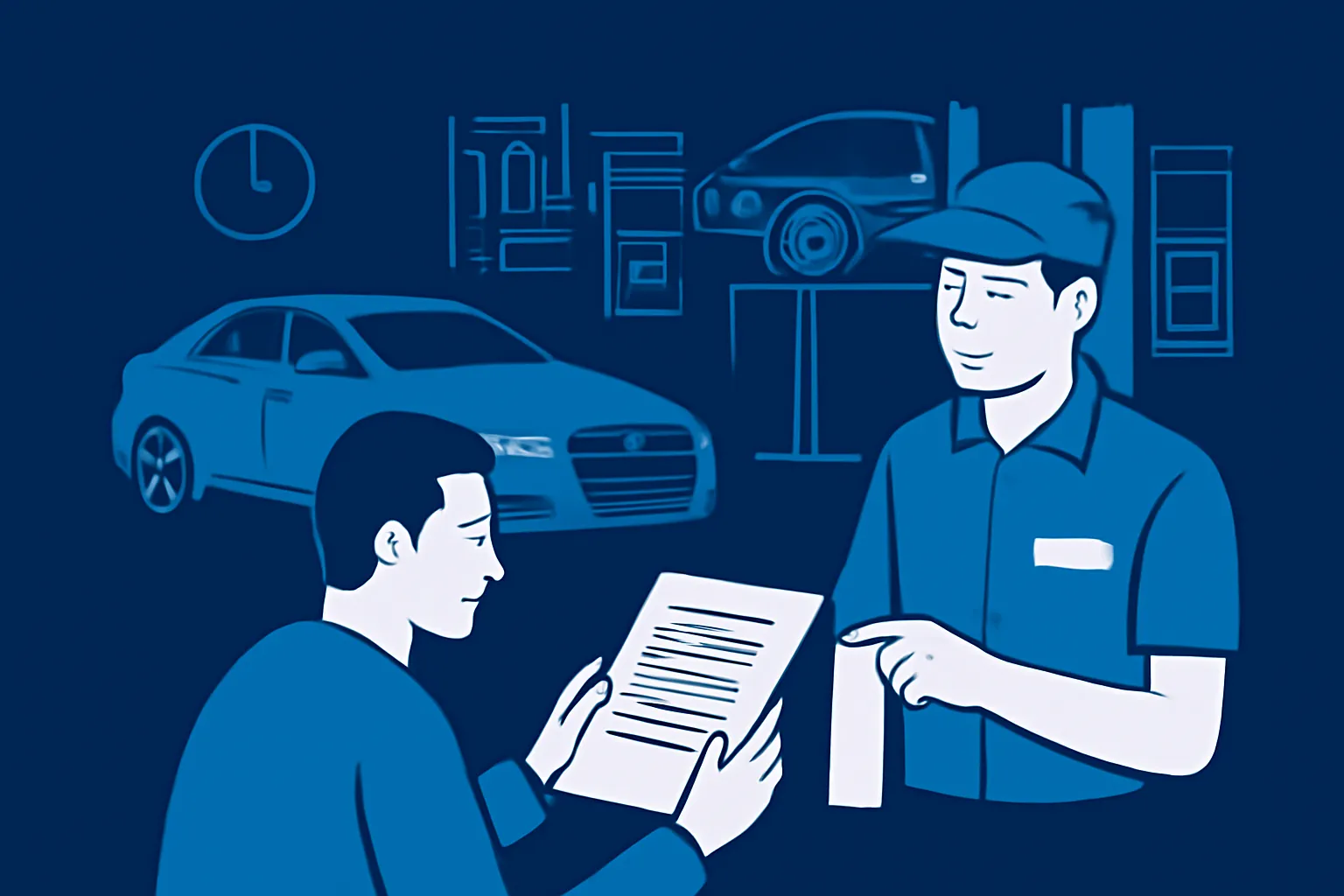 Audi owner reviewing a repair estimate with a Dubai workshop service adviser